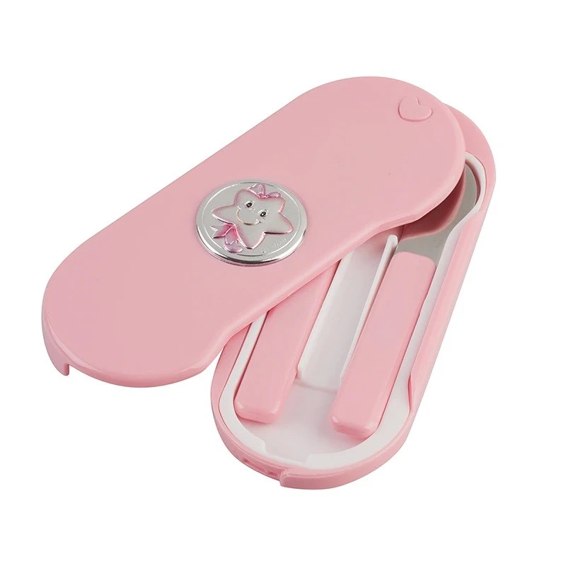 Детски комплект с посребрени прибори за хранене VALENTI ITALY, Розов, CAM926